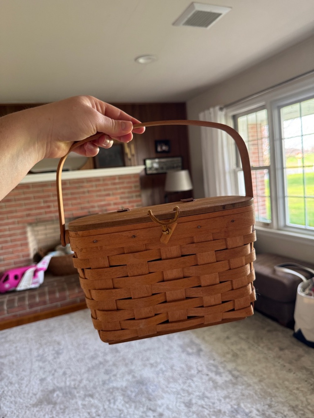 Longaberger Natural Brown Woven Picnic Basket with Handle